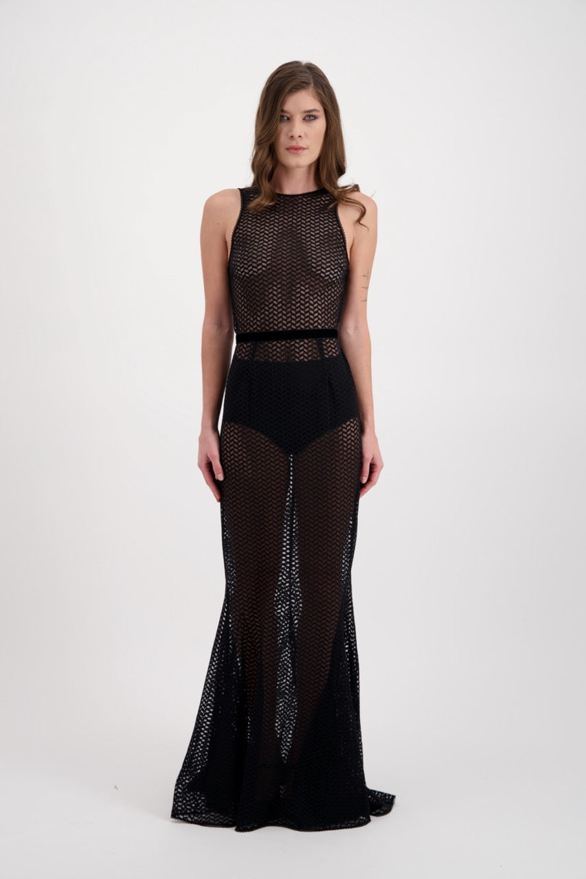 Robe Soiree Robe Longue Noire Dos Nu Robe En Dentelle Sans Manche