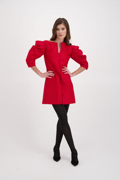 Veste de tailleur SADEONE Couture Robe courte cintrée légèrement trapèze vers le bas - Manches ballon structuré 3/4 - Col effet graphique fendu sur le devant - Ouverture milieu dos par un zip - Entièrement doublée.